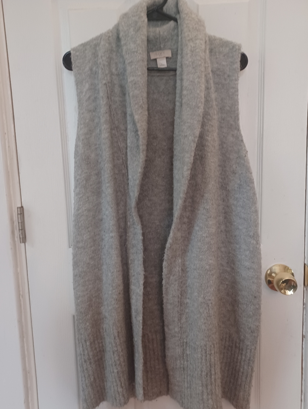 LOFT Light Gray Sleeveless Open-Front Shawl Collar Vest